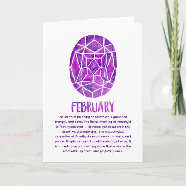 Februar Birthstone Amethyst Birthday Watercolor Karte (Vorderseite)