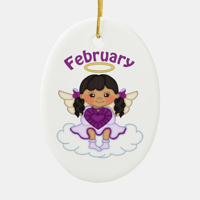 Februar Birthstone Angel Black Keramikornament (Vorne)