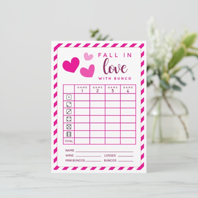 Februar Bunco Fall In Liebe zweiseitige Wertungsli Einladung (Stehend Vorderseite)