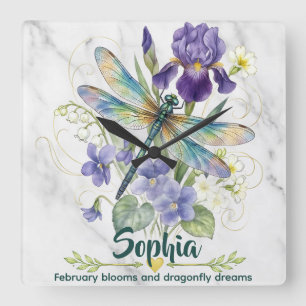 Februar-Geburtsblume Iris Veilchen Libelle Wanduhr