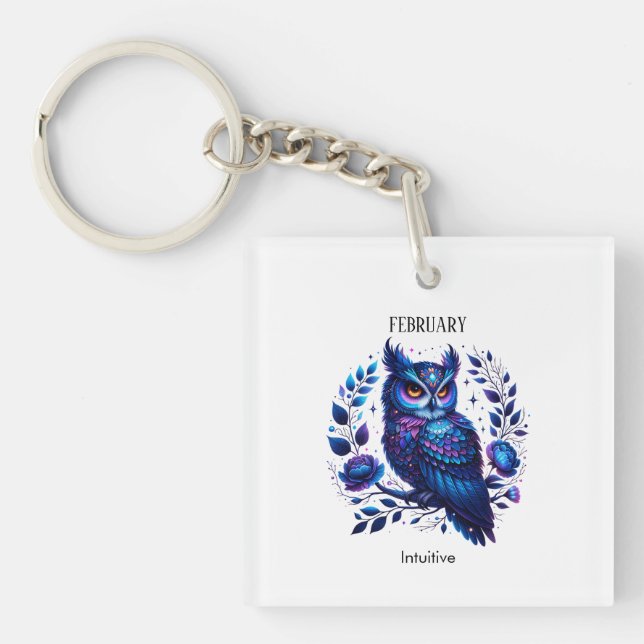 Februar Geburtsmonat Spirit Animal Owl Schlüsselanhänger (Vorderseite)