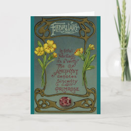 Februar-Geburtstags-Primel u. Amethyst Karte