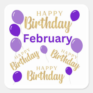 Februar-Happy-Birthday-Aufkleber Quadratischer Aufkleber