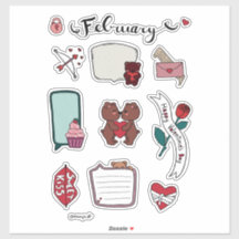 Februar-Sticker-Sheet – Süße Bären & Liebesvibes