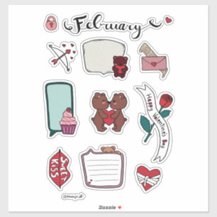 Februar-Sticker-Sheet – Süße Bären & Liebesvibes Aufkleber