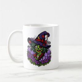 Februar Zombie Hexe mit Edelsteinen und Blumen Kaffeetasse