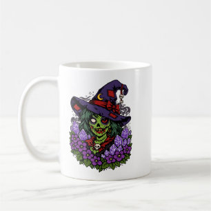 Februar Zombie Hexe mit Edelsteinen und Blumen Kaffeetasse