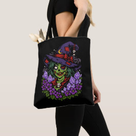Februar Zombie Hexe mit Edelsteinen und Blumen Tasche