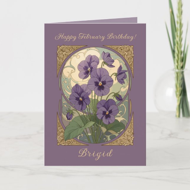 February Birth Flower Violet Viola Art Nouveau Sty Karte (Vorderseite)