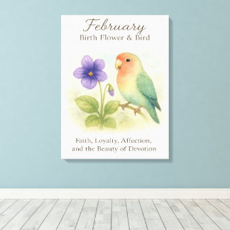 February Birthday Christian Floral Love Bird  Leinwanddruck