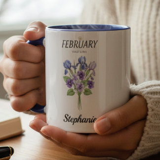 February Birthday Violet Iris Botanical Tasse