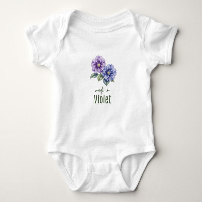 February Violet  Birth Flower Bodysuit Watercolor Baby Strampler (Vorderseite)