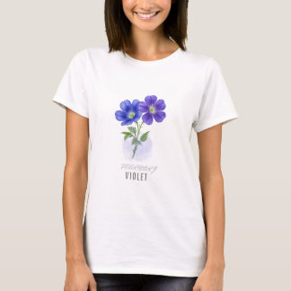 February Violet Birth Flower  T-Shirt Watercolor