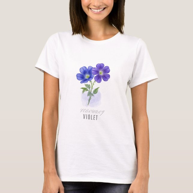 February Violet Birth Flower  T-Shirt Watercolor (Vorderseite)