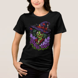 February Zombie Witch with Gems and Flowers Tri-Blend Shirt