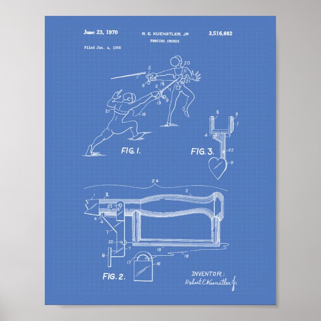 Fecht-Schwerter 1970 Patent Kunst Blaupause Poster (Vorne)