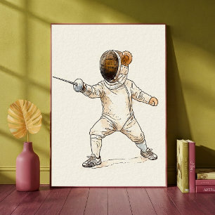 Fechten Teddybär Süße Tier Sport Kinderzimmer Kuns Poster