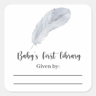Feder - Baby Shower Buchwidmung Quadratischer Aufkleber