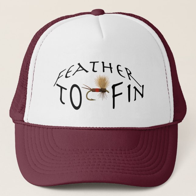Feder bis Fin Fly Fishing Monogramm Truckerkappe (Vorderseite)