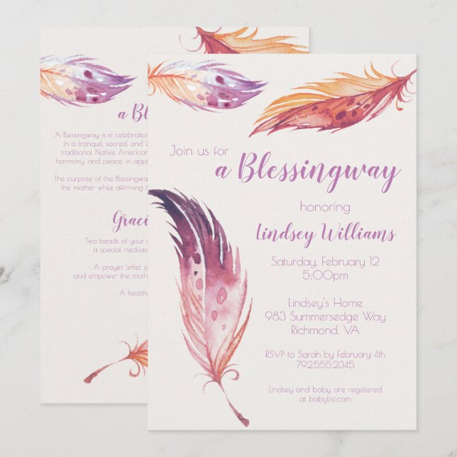 Feder Blessingway Babyparty-Einladung Einladung (Vorne/Hinten)