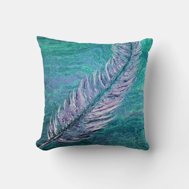Feder Boho aquamarines und lila Throw-Kissen Kissen (Vorderseite)