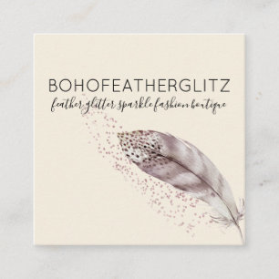 Feder Boho Glitter beige Elegant Quadratische Visitenkarte