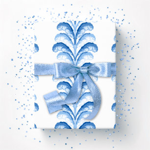 Feder-Feststreifen in Blau-Porzellan Geschenkpapier