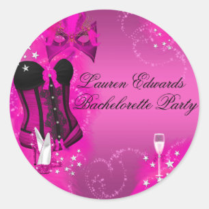 Feder-Korsett Rosa Junggesellinnen-Abschiedsparty- Runder Aufkleber