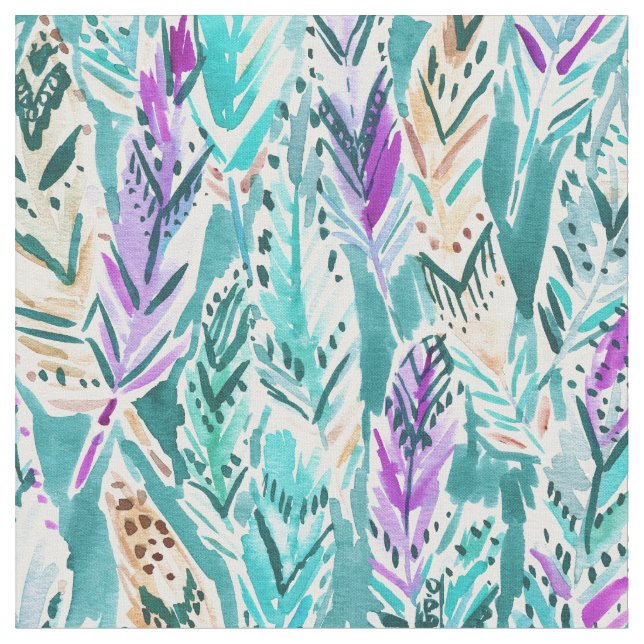 FEDER-TANZ Boho schickes Aquarell-Muster Stoff (Nahaufnahme)