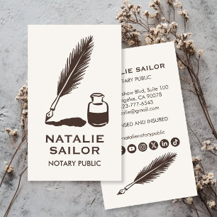 Feder-Tintenstift-Logo Notar PUBLIC CUSTOM Visitenkarte