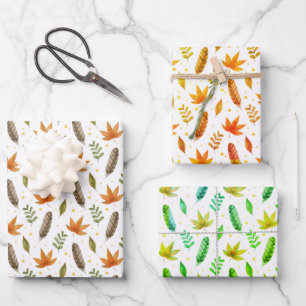 Feder Verpackungspapier Flachblatt-Set von 3 Geschenkpapier Set
