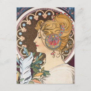 Feder von Alphonse Mucha - Vintage Art Nouveau Postkarte