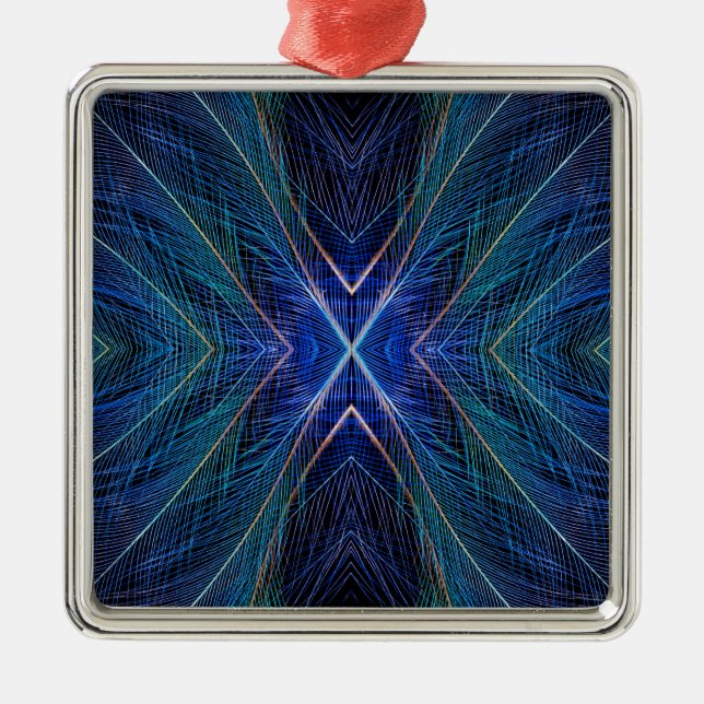 Federdesign für blaues Fraktal Ornament Aus Metall (Vorne)