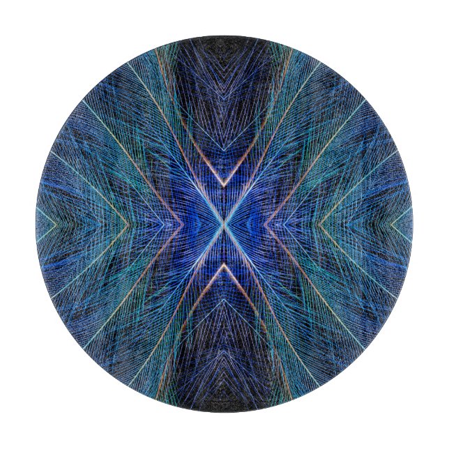 Federdesign für blaues Fraktal Schneidebrett (Vorderseite)