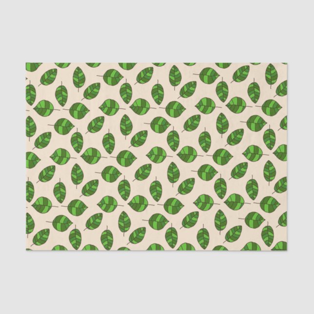 Federgrün Blätter Grafisches Leaf Muster Seidenpapier (Vorderseite)