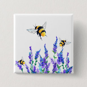 Federknopf für Frühlingsblumen und Bienen Button