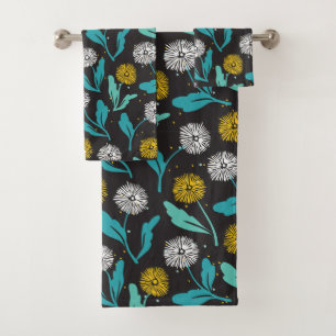 Federkronen-Blume und Blätter Design Badhandtuch Set