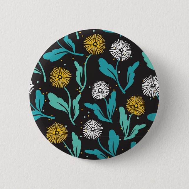 Federkronen-Blume und Blätter Design Button (Vorderseite)