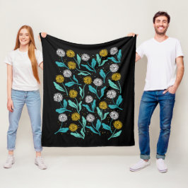 Federkronen-Blume und Blätter Design Fleecedecke