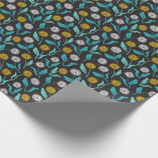Federkronen-Blume und Blätter Design Geschenkpapier (Ecke)