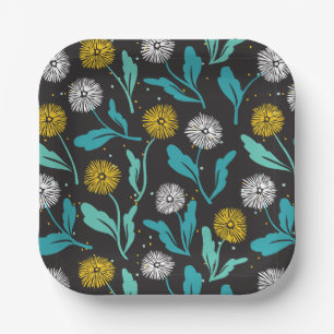 Federkronen-Blume und Blätter Design Pappteller