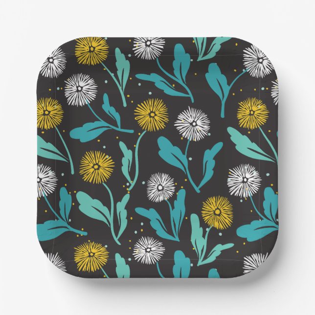 Federkronen-Blume und Blätter Design Pappteller (Vorderseite)