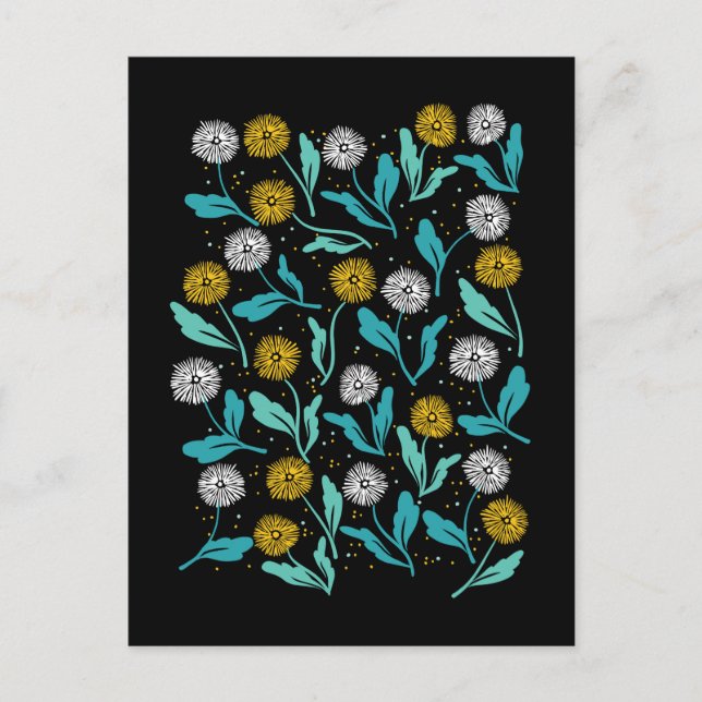 Federkronen-Blume und Blätter Design Postkarte (Vorderseite)