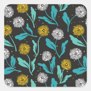 Federkronen-Blume und Blätter Design Quadratischer Aufkleber