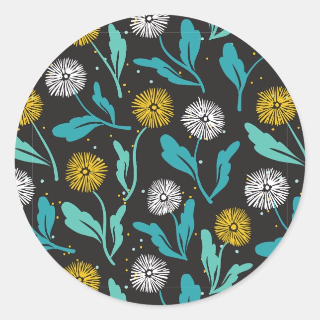 Federkronen-Blume und Blätter Design Runder Aufkleber (Vorderseite)