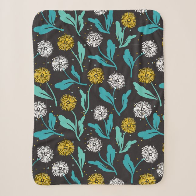 Federkronen-Blume und Blätter Design Sherpadecke (Vorderseite)