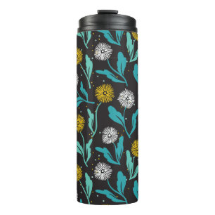 Federkronen-Blume und Blätter Design Thermosbecher