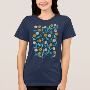 Federkronen-Blume und Blätter Design Tri-Blend Shirt