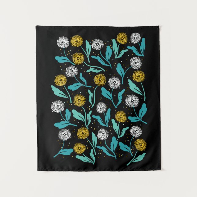 Federkronen-Blume und Blätter Design Wandteppich (Vorderseite)