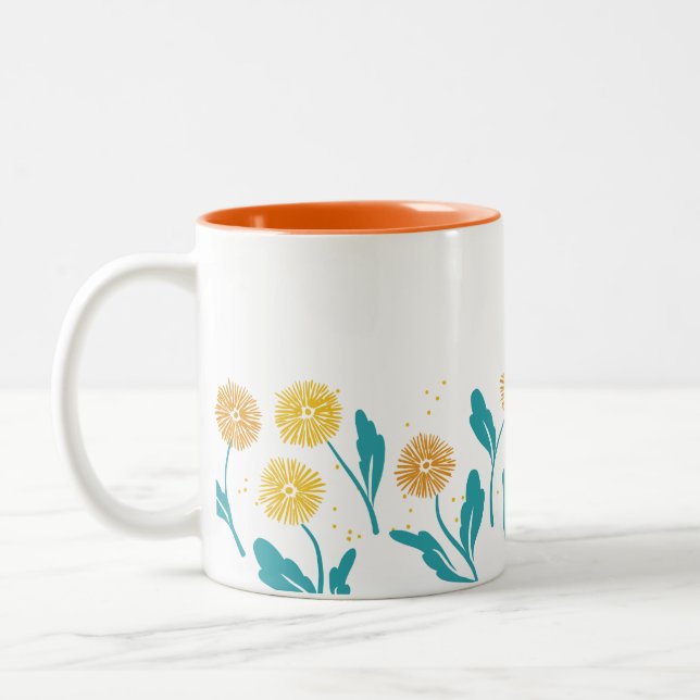 Federkronen-Blume und Blätter Design Zweifarbige Tasse (Links)